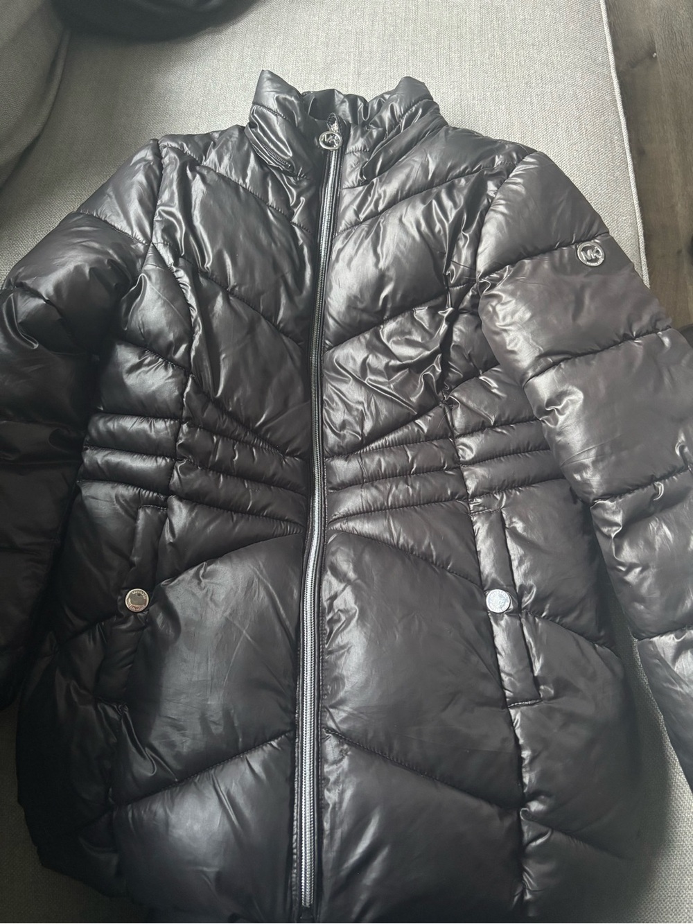 Girls Michael Kors Shiny Black Quilted Puffer Coat